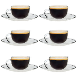 DOWAN Porcelain Espresso Cups with Square Saucers, 3 oz, Stackable Espresso Cups Set of 6, White DOWAN Porcelain Espresso Cups with Square Saucers, 3 oz, Stackable Espresso Cups Set of 6, White